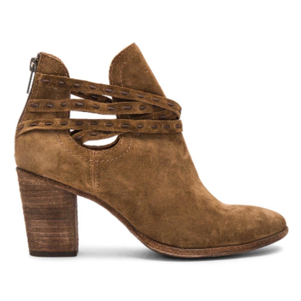 Frye Naomi Pickstitch Shootie Suede Tan Brown Ankle Boots Block Heel